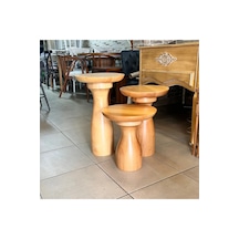 Ahşap 3 Lü Set Fitilli Mantar Yan Sehpa Modern Fiskos / Çiçeklik