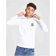 Tshirthane Renkli Göğüs Baskılı Unisex Çocuk Kapüşonlu Beyaz Sweatshirt
