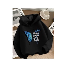 Herkesemoda Always Gıve Baskı Detaylı Kapüşonlu Sweatshırt Siyah