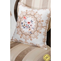 Frame Baskılı Kumaş Kreme Çiçekli Kırlent Kılıfı 45x45 Ikili - 1433 45 x 45