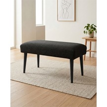 Koyu Gri Keten Kumaş Bench Puf 90x45x46 Cm Ahşap Siyah Ayaklı Demonte Modern Yatak Ucu Bench Oturma Bankı Antre Koridor Pufu