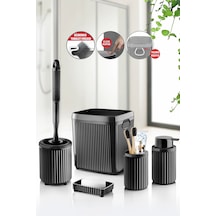 Decorev 5 Parça Siyah Click Kapaklı Silikon Fırçalı Taşıma Kulplu Banyo Seti 5 Litre Beyaz