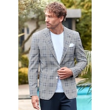 İmza Koyu Lacivert Ekoseli Armürlü Mono Yaka Likralı 6 Drop Slim Fit Dar Kesim Klasik Ceket 1002240115 Koyu Lacivert