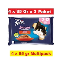 Purina Felix Junior Sığır ve Tavuk Etli Yavru Yaş Kedi Maması 3'lü 4 x 85 G