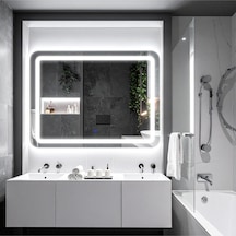 Quadra Beyaz Led'li Kumlamalı Lavabo & Banyo Aynası Dokunmatik Sensörlü 80 X 60