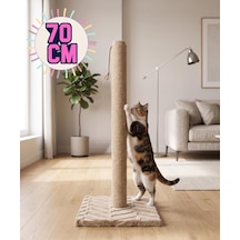 Tr 70 Cm Bej Kedi Tırmalama Tahtası - Sağlam Tabanlı Jüt İpli Kedi Tırmalama Direği