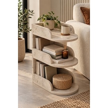 Sulorahome Ekru Traverten Desenli Yan Sehpa 60x43 Cm