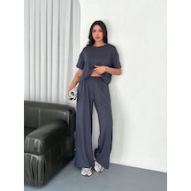 Freedom Storee Kadın Osy Modal Yumuşak Dokulu Kumaş Bisiklet Yaka T-shirt Bol Paça Pantalon İkili Takım -antrasit Çok Renkli