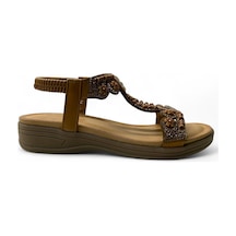 7053 Kadın Anatomik Taşlı Sandalet Camel