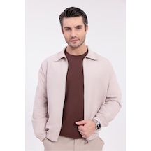 Erkek Gabardin Kumaş Fermuarlı Oversize Mevsimlik Ceket-144 Bej