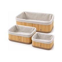 Bambu Düzenleyici Sepet Seti, Kumaş Astarlı, 3'lü Set Diğer