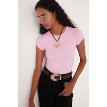 Tudors Kadın Slim Fit Dar Kesim Bisiklet Yaka Modal Kumaş Pembe Bluz-34669 Pembe