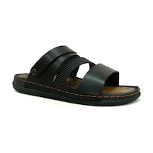 Erkek Tam Ortapedik Deri Günlük Outdoor Sandalet Terlik- Altın Adım Siyah Sandal Ortapedi