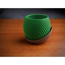 3d Baskı Küre Saksı - Kafes Dokulu İki Parçalı Dekoratif Saksı - Yeşil-kahverengi Çok Renkli