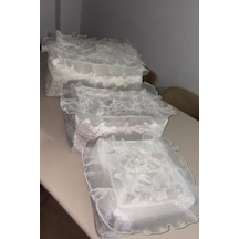 Pliseli Kadife 3lü Hurç, Kadife Söz Nişan Hurcu Çeyizlik 3 Lü Set Çeyizlik Hurç Seti Krem