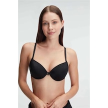 Linabloom Balenli Destekli Dolgulu Askıları Çıkabilen İnce Mideli Günlük Klasik T-shirt Sütyeni siyah