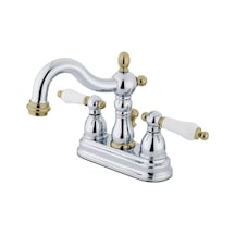 Brass Kb1604pl Heritage 4 İnç Centerset Lavabo Bataryası Porselen Kol Saplı, Parlak Krom Ve Parlak Pirinç Açık Bej