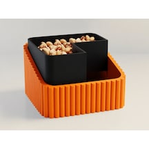 3d Baskı Fıstık Kasesi - Çift Hazneli Kabuk Ayırıcı Sunum Kasesi - Turuncu Siyah Çok Renkli
