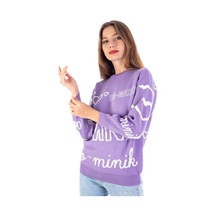 Kız Çocuk Yazı Ve Kalp Desenli Mor Renk Triko Kazak 001