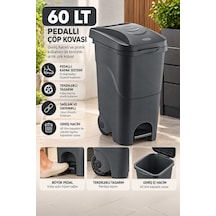 Porsima 1149 60 Lt Tekerlekli Pedallı Çöp Kovası - Büyük Boy Mutfak, Bahçe Ve Banyo Çöp Konteyneri Koyu Gri / Antrasit