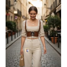 İkikareshop Taba Kadın Kemer Bağcıklı Geniş Korse Detaylı - Brf1429 Çok Renkli