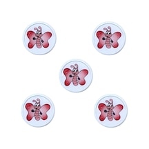 5 Adet Çocuk Odası Mobilya Kulp Tekli Düğme Çap 55 Mm Pembe Kelebek