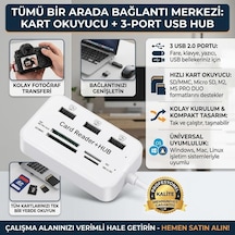 3 Port 2.0 Usb Çoklayıcı Hub + 4 Slot Kart Okuyucu, 45 Cm Kablo