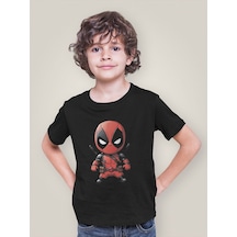 Sevbano Deadpool Baskılı Unisex Film Çocuk Tişört 1-12 Yaş Siyah