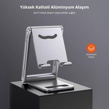 Ayrex Juo Alüminyum Katlanabilir Metal Masaüstü Telefon Tutucu Standı Gümüş
