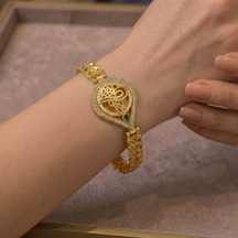 Altın Kaplama Tug Ra Motifli Tas Lı Bileklik Gold