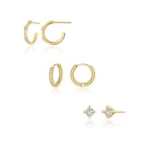 Kangvka Kadınlar İçin 14k Altın Kaplama Zirkonyalı Kolye Seti - 3 Çift Çeşitli Stiller Çember Ve Tıkalı - Günlük & Resmi Etkinlikler İçin Zirve Tarz Gold