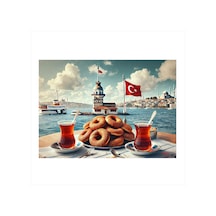 Simit Ve Vapur Manzarası Tasarım Ahşap Tablo
