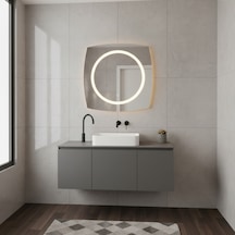 80x80 Cm Kumlama Led Duvar Aynası Touch Sensörlü, Dimmer Özellikli Günışığı 3000k Kare Tasarım Sarı