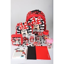 X Dekomus Lisanslı Minnie Mouse Full Kırtasiye Seti Büyük Boy Okul,beslenme Ve Kalem Çantası,beslenme Kabı,matara,çıtçıt Dosya Seti Altın