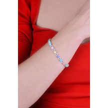 Papatya Silver 925 Ayar Gümüş Sıralı Yuvarlak Renkli Taşlı Bileklik