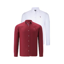 İkili Set G674 Dewberry Erkek Gömlek-beyaz-bordo Beyaz-bordo