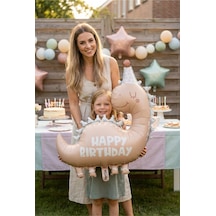 Happy Birthday Retro Açık Kahverengi Dinozor Temalı Folyo Balon Çocuk Doğum Günü Parti Süsü Çok Renkli