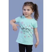 Toontoy Kids Toontoy Kız Çocuk Kalp Baskılı Tişört Mint Yeşili