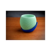 Alvera Küre Saksı 3d Baskı Kafes Dokulu Iki Parçalı Dekoratif Saksı - Mint-mavi