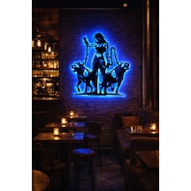 Led Işıklı Güçlü Zincirli Kadın Ve Kurt Köpek Figürlü Tablo Dekoratif Gece Lambası Mavi - 825805816 Mavi