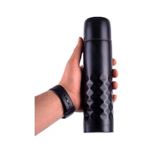Çift Katlı Kapaklı Siyah Çelik Termos Matara 0.50 Litre