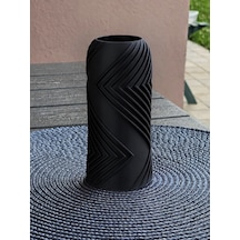 Bezos 3d Baskı Vector Vazo - Geometrik Çizgili Dekoratif Vazo-siyah Ob