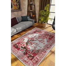 Homshtag Art Deco Bahar Çiçekleri Vintage Halı Görünümlü Dijital Baskı Pembe Halı,rustik Çiçekli Halı Çok Renkli