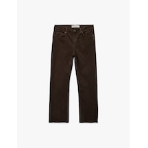 Koton Pamuklu Dar Kalıp Düğmeli Cepli İspanyol Paça Crop Jean Pantolon - Kick Flare Jeans Koyu Kahverengi 6wal40036mw Koyu Kahve