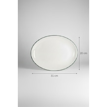 Ellips Oval Kayık Tabak 31cm Rim Yeşil Rinart Krem