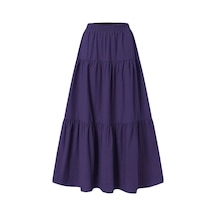 Goocheer Retro Rami Pamuklu Pileli Uzun Etek - Yüksek Bel Kore Moda Harajuku Grungemorkadın Mor