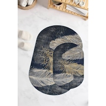 Buççin Online Mağaza Dijital Baskılı Kaymaz Taban Yıkanabilir Oval Banyo Paspası 2'li Klozet Takımı Polyester Çok Renkli