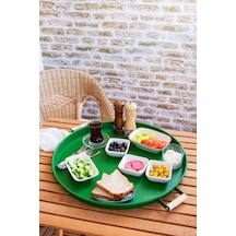 Kitchen Trend 51 CM Ahşap Kulplu Metal Yuvarlak Yeşil Tepsi S .