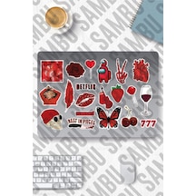 Red Aesthetic Temalı Sticker Etiket Seti 1 - Kırmızı Sticker - Laptop Notebook Telefon