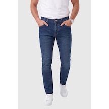 Deepsea Erkek Slim Fit Likralı Taşlanmış Lacivert Kot Pantolon Yumuşak Dokulu Esnek Dar Paça Jean 2602093